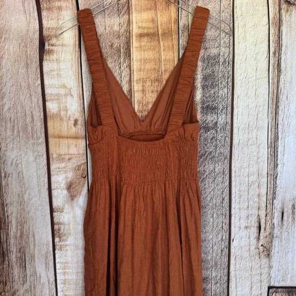 Abercrombie & Fitch Dress Smocked Linen Blend Scrunchy Strap Midi XS Fall NWT - Picture 5 of 9
